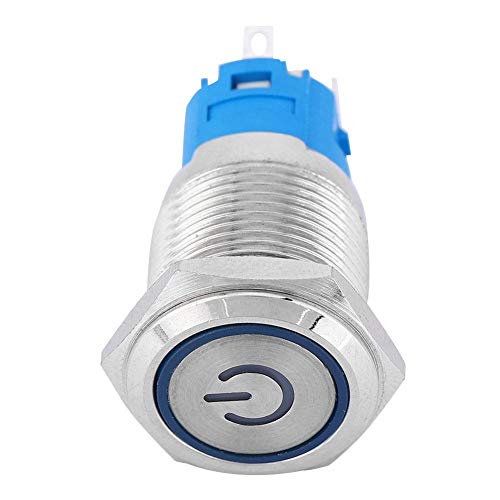 FTVogue Blue LED מתכת כפתור כפתור מתג טבעת עגולה עגולה טבעת מעצבת עצמית בקוטר חור הרכבה עם סמל כוח [24V], כפתורים